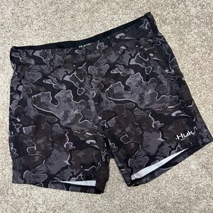 Huk Lowcountry Fishing Camo‎ Performance Shorts Men Size XL Black 6" Inseam